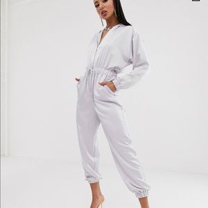 Satin jumpsuit with hood